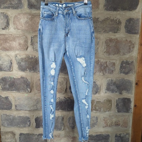 S. O. N. G. Jeans Curvy Acid Washed Junior's Size 7‎ Skinny Stretch Distressed - Picture 1 of 12
